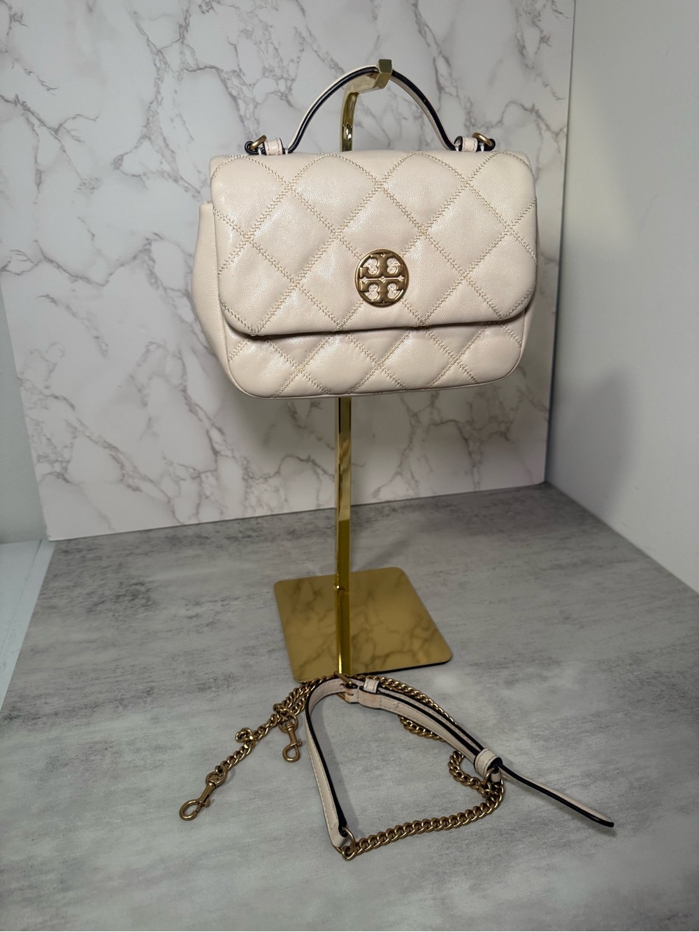 Tory Burch Cream Quilted Leather Chain Crossbody - Picture 5 of 6